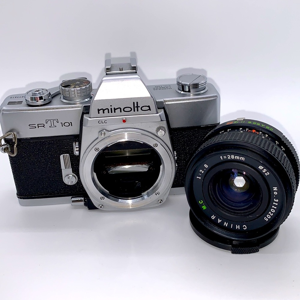 Minolta SRT101 35mm SLR Film Camera with Chinar 28mm f/2.8 Lens - Picture 5 of 10